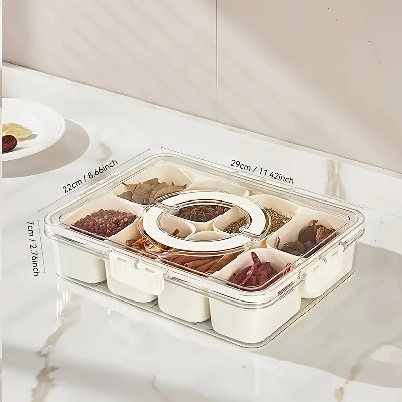 8 Grid Snack Stoarge Box with Lid and Handle Portable Food Box for Sweets Vegetables Biscuits Nuts Food Serving Tray