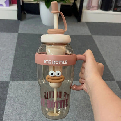 Large Capacity Plastic Straw Cup with Handle Heat Resistant Gift Cup