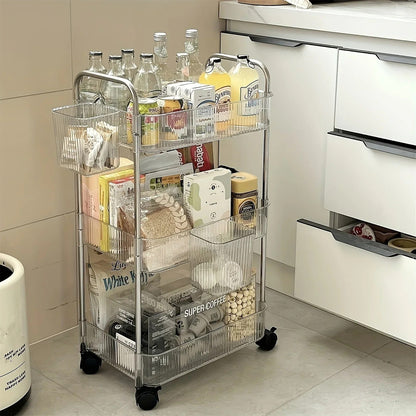 3 Tier Clear Storage Cart with Wheels - Multifunctional Rolling Organizer