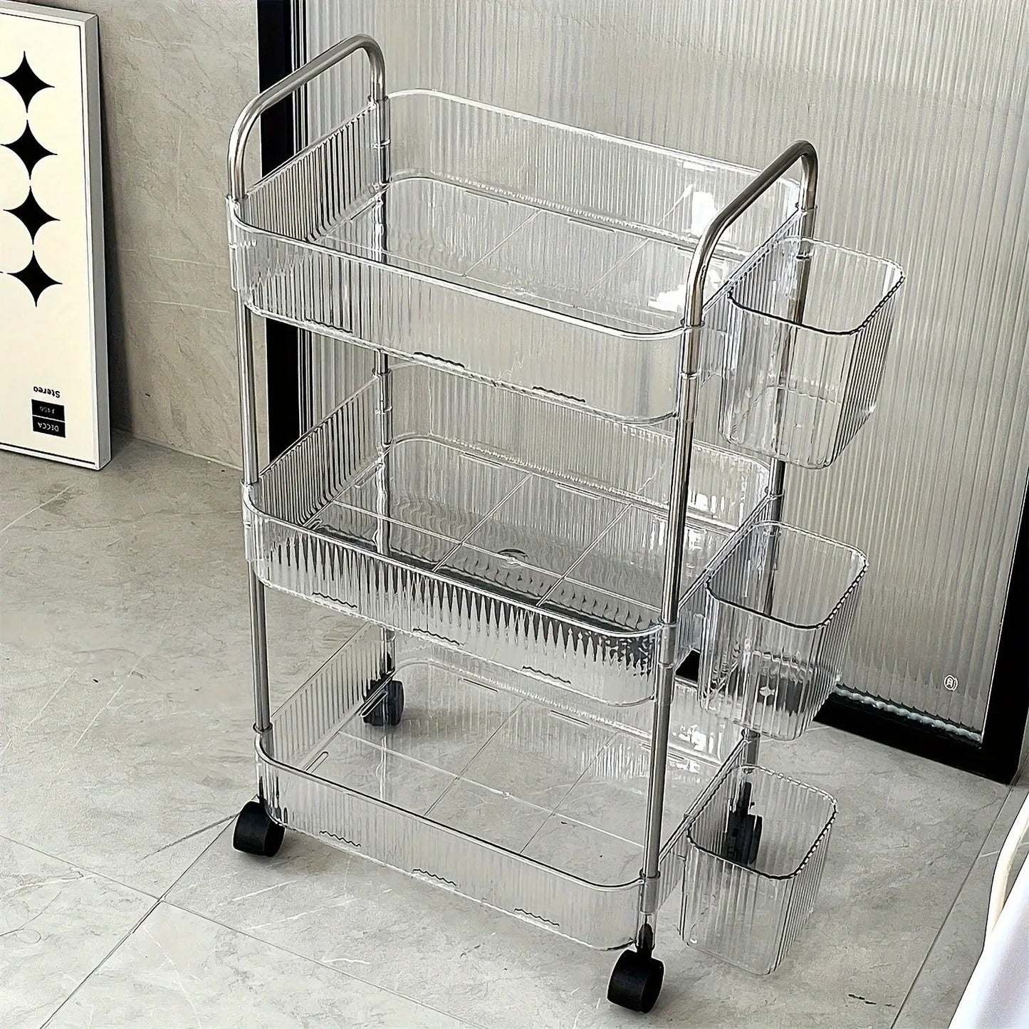 3 Tier Clear Storage Cart with Wheels - Multifunctional Rolling Organizer